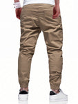 Manfinity Homme Loose Fit Men's Drawstring Waist Carrot Pants Long Slacks Plain Khaki Going Out