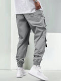 Manfinity EMRG Men Slogan Graphic Buckle Detail Flap Pocket Drawstring Waist Cargo Pants - MapleCo