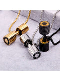 1pc Fashion Men Dumbbell Fitness Pendant Necklace Stainless Steel Barbell Necklace Gym Sports Enthusiasts Clothes Chain Gift For Boyfriend