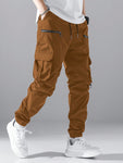 Manfinity Loose Fit Men Cargo Pants With Flap Pockets, Side Drawstring Waist