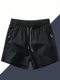 Men Drawstring Waist Zipper Pocket Shorts