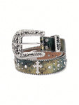 Fashionable Western Style Leather Belt For Men And Women With Rhinestones And Cowboy Blinking Design Party Halloween - MapleCo