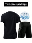 2-Piece Men Sportswear Set, Quick-Drying Breathable T-Shirt With Pocket, Drawstring Lightweight Shorts, Ideal For Running, Basketball, Fitness, Etc. Men Shorts Set Workout Sets Men Two Pieces Outfits