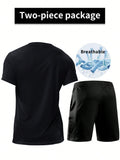 2-Piece Men Sportswear Set, Quick-Drying Breathable T-Shirt With Pocket, Drawstring Lightweight Shorts, Ideal For Running, Basketball, Fitness, Etc. Men Shorts Set Workout Sets Men Two Pieces Outfits