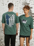 Attack on Titan | SHEIN 1pc Cartoon Character And Wings Badge Print Oversized Drop Shoulder Casual Summer T-Shirt