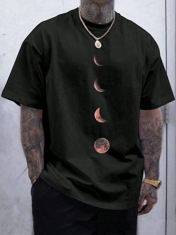 Manfinity Homme Men's Moon Pattern Round Neck Short Sleeve T-Shirt