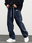 Manfinity Hypemode Loose Men's Letter Patched Detail Contrast Piping Drawstring Waistband Pants