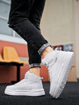 Men's Simple High-Top Lace-Up White Skate Shoes With Contrast Design, Comfortable Breathable Outdoor Casual Sports Sneakers, Unisex, Shoes For Men