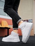 Men's Simple High-Top Lace-Up White Skate Shoes With Contrast Design, Comfortable Breathable Outdoor Casual Sports Sneakers, Unisex, Shoes For Men