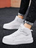 Men's Simple High-Top Lace-Up White Skate Shoes With Contrast Design, Comfortable Breathable Outdoor Casual Sports Sneakers, Unisex, Shoes For Men