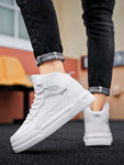 Men's Simple High-Top Lace-Up White Skate Shoes With Contrast Design, Comfortable Breathable Outdoor Casual Sports Sneakers, Unisex, Shoes For Men