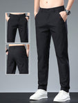 Men's Solid Color Casual Tapered Pants With Pockets