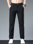 Men's Solid Color Casual Tapered Pants With Pockets