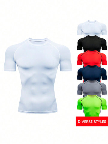 Men Compression Shirt Short Sleeve Gym T-Shirt Running Top Cool Dry Sports Baselayer Workout Undershirt