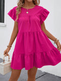 SHEIN Holidaya Women Summer Solid Color Round Neck Loose Babydoll Dress With Ruffle Trim