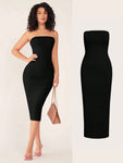 SHEIN BASICS Women'S Strapless Slim Fit Bodycon Casual Dinner Dress