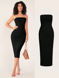 SHEIN BASICS Women'S Strapless Slim Fit Bodycon Casual Dinner Dress - MapleCo