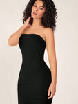 SHEIN BASICS Women'S Strapless Slim Fit Bodycon Casual Dinner Dress