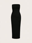 SHEIN BASICS Women'S Strapless Slim Fit Bodycon Casual Dinner Dress - MapleCo