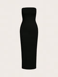 SHEIN BASICS Women'S Strapless Slim Fit Bodycon Casual Dinner Dress