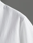 Manfinity Homme Men's Half Button Short Sleeve Shirt , Slim Fit Up Plain All White Casual - MapleCo