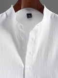 Manfinity Homme Men's Half Button Short Sleeve Shirt , Slim Fit Up Plain All White Casual - MapleCo