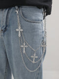 1pc Gold Multilayer Cross Pendant Men Hip Hop Metal Punk Style Pants Chain Street Halloween