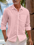 Men's Cotton Linen Casual Stylish Button Down Shirt Long Sleeve Blouse