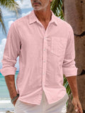 Men's Cotton Linen Casual Stylish Button Down Shirt Long Sleeve Blouse