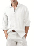 Men's Cotton Linen Casual Stylish Button Down Shirt Long Sleeve Blouse