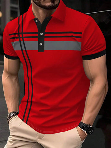 Manfinity Mode Men Plaid Contrast Color Polo Shirt