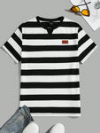 Manfinity Modomio Men Knitted Leisure Striped Short Sleeve T-Shirt - MapleCo