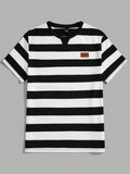 Manfinity Modomio Men Knitted Leisure Striped Short Sleeve T-Shirt - MapleCo