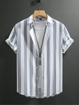 Manfinity Homme Men Vertical Striped Button Up Shirt - MapleCo