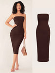 SHEIN BASICS Women'S Strapless Slim Fit Bodycon Casual Dinner Dress