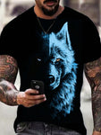 Manfinity LEGND Men Wolf Print Round Neck Short Sleeve Urban T-Shirt, Boyfriend Gift