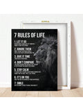 1pc Canvas Art Print Without Frame, Retro Style Inspirational Quote With 7 Rules For Life And A Black-and-white Picture Of A Lion As An Ideal Gift For Bedroom Wall Decor - MapleCo