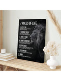 1pc Canvas Art Print Without Frame, Retro Style Inspirational Quote With 7 Rules For Life And A Black-and-white Picture Of A Lion As An Ideal Gift For Bedroom Wall Decor - MapleCo