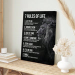 1pc Canvas Art Print Without Frame, Retro Style Inspirational Quote With 7 Rules For Life And A Black-and-white Picture Of A Lion As An Ideal Gift For Bedroom Wall Decor - MapleCo