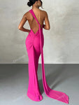 Draped Detail Backless One Shoulder Slit Thigh Dress