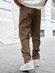 Manfinity Streetrush Men's Street Style Workwear Wide-Leg Pants With 3D Pockets And Zipper Design