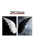 2pcs/Set Modern Canvas Print Posters, Black And White Angel WingsCanvas Wall Art Paintings, Artwork Wall Painting For Living Room Bedroom Bathroom Office Hallway Wall Decors, No Frames