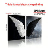 2pcs/Set Modern Canvas Print Posters, Black And White Angel WingsCanvas Wall Art Paintings, Artwork Wall Painting For Living Room Bedroom Bathroom Office Hallway Wall Decors, No Frames