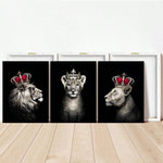 3pcs/set Abstract Male And Female Lions Wearing Crown Poster, Wall Art Paintings, Living Room Art Decoration, Frameless Canvas Print - MapleCo