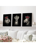 3pcs/set Abstract Male And Female Lions Wearing Crown Poster, Wall Art Paintings, Living Room Art Decoration, Frameless Canvas Print - MapleCo