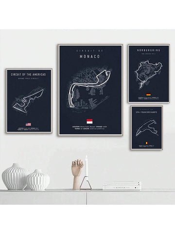 1pc Unframed  Imola Monaco Track Circuit Canvas Painting Formula 1 Wall Art Nordic Poster Aesthetic Motorsport Race Picture For Modern Living Room Home Bar Corridor Aisle Decoration Gifts - MapleCo