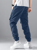 Men Letter Patched Detail Flap Pocket Drawstring Waist Cargo Pants - MapleCo