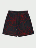 ROMWE Goth Men Spider Web Print Drawstring Waist Shorts