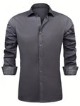 Men's Regular Fit Shirt, Long Sleeve, Casual Shirt, Business Shirt, Elastic, Pattern Shirt