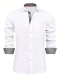 Men's Regular Fit Shirt, Long Sleeve, Casual Shirt, Business Shirt, Elastic, Pattern Shirt